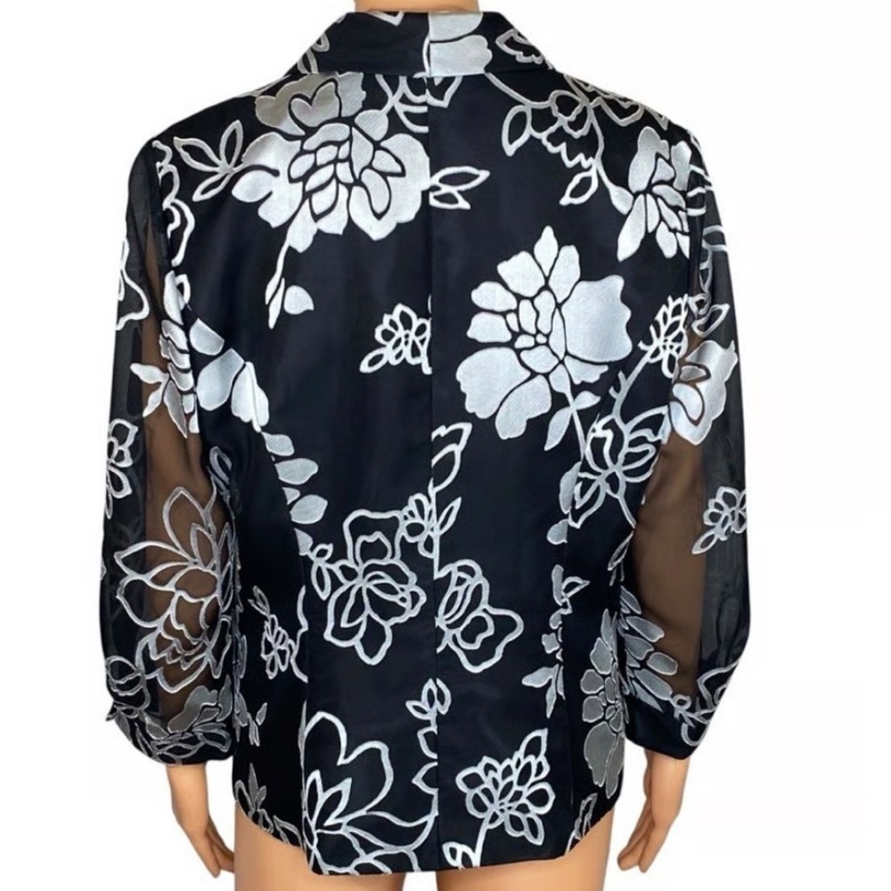Alex Evenings Black and White Floral Top blazer - Picture 5 of 5